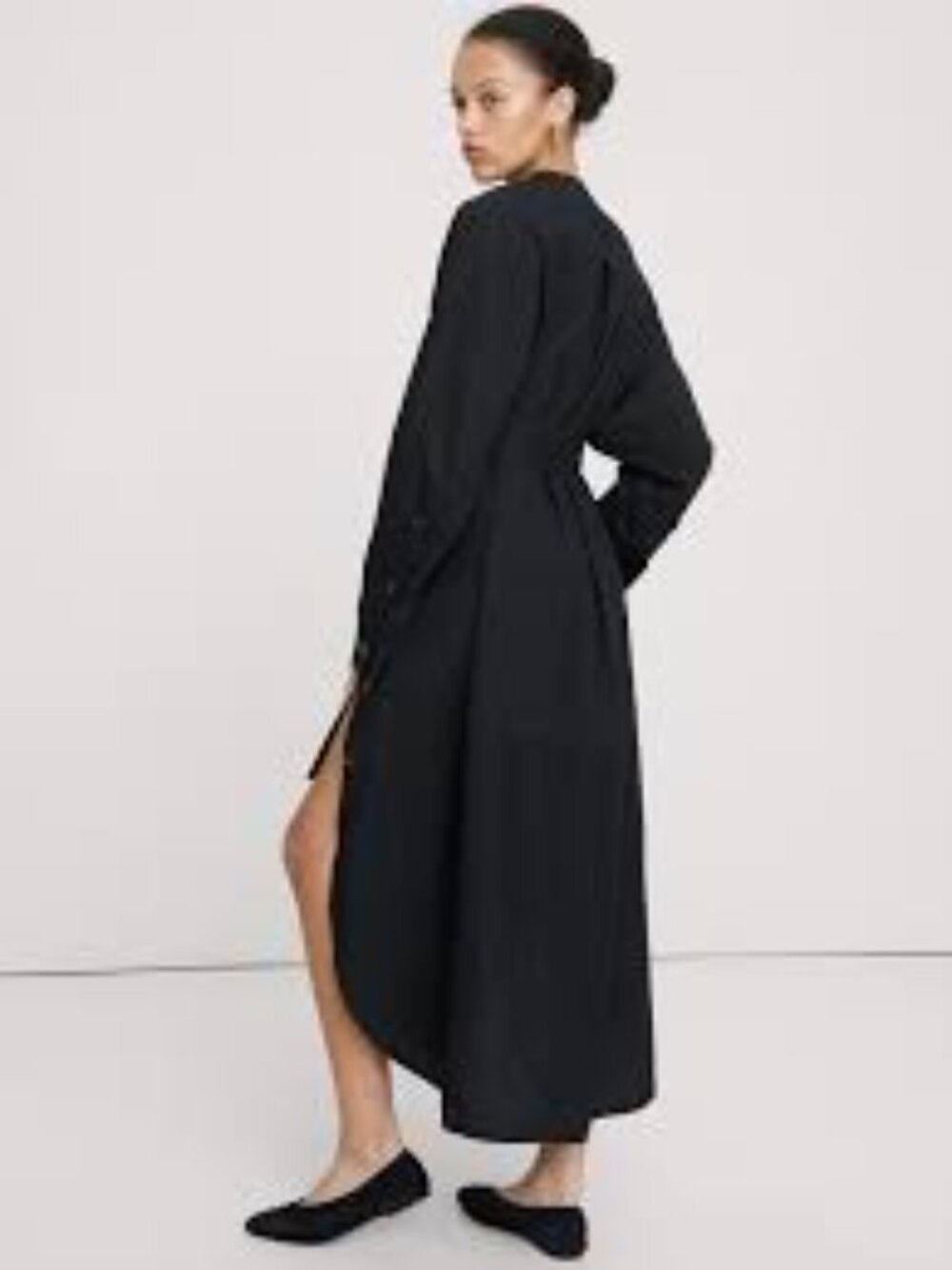 Banana Republic Black Long-Sleeve Button-Front Tie-Waist Shirt Dress